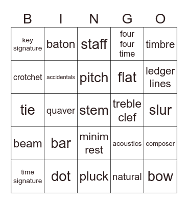 Musical Notation etc. Bingo Card