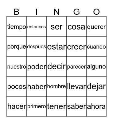Palabras de Uso Frequente Bingo Card