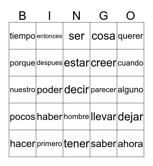 Palabras de Uso Frequente Bingo Card