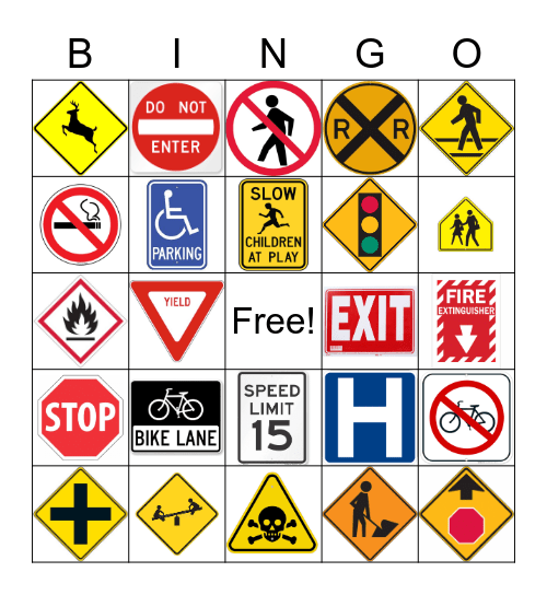 Street Sign Bingo Card