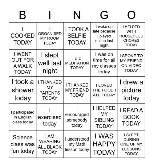 INTERACTIVE BINGO Card