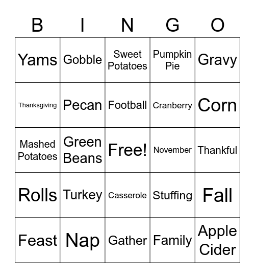 Thanksgiving Bingo Card