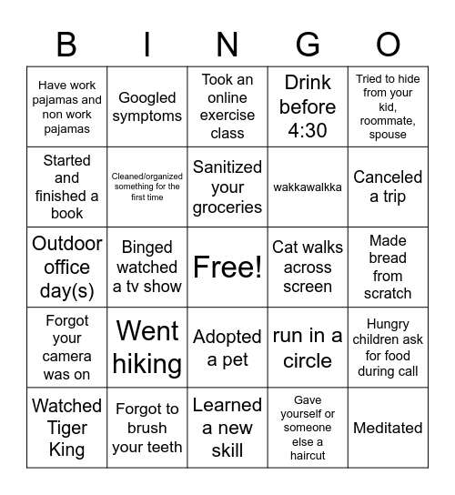 Shelter at home Bingo Card