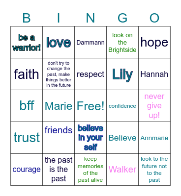 BFF bingo Card