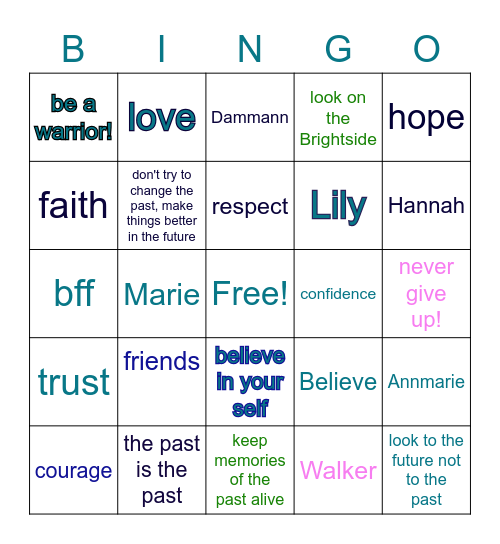 BFF bingo Card