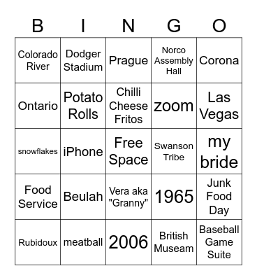 Jerry & Sandra Bingo Card