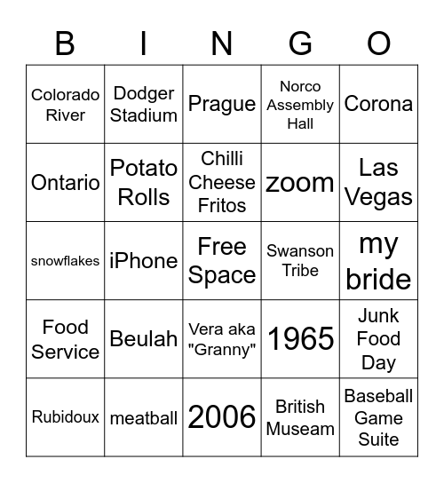 Jerry & Sandra Bingo Card