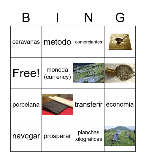 Las dinastias Tang y Song Vocabulario Bingo Card