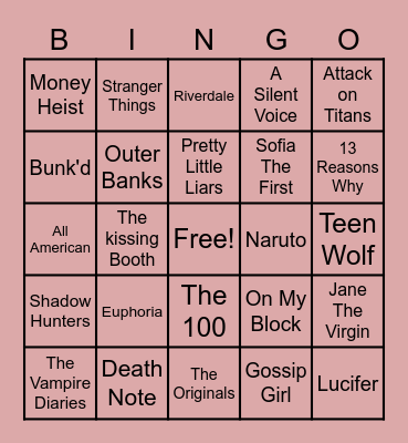 TV Shows / Series Bingo Card