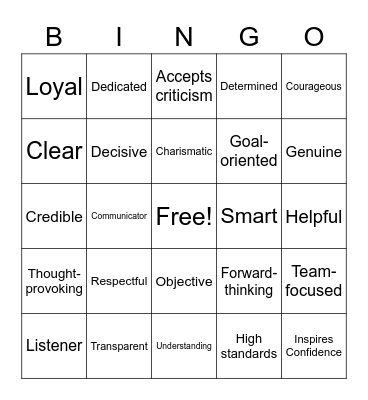 MLA Leadership Bingo Group S Bingo Card