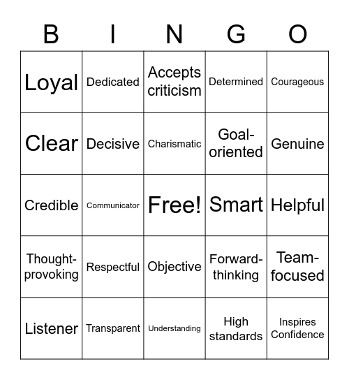 MLA Leadership Bingo Group S Bingo Card
