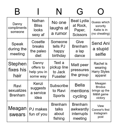 Service Bingo Card