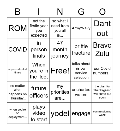 Dants Call Bingo Card