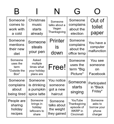 November 2020 Bingo Card