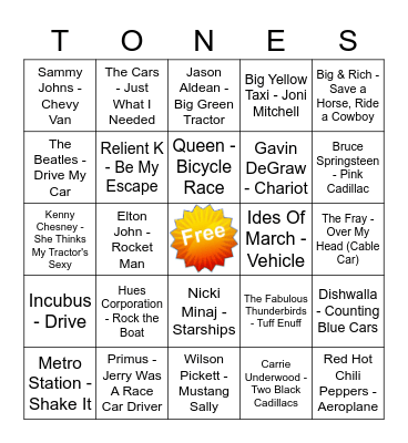Game Of Tones 11/16/20 Game 2 Bingo Card