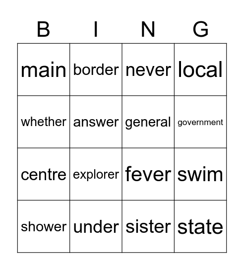 spelling week 7 term 4 Bingo Card