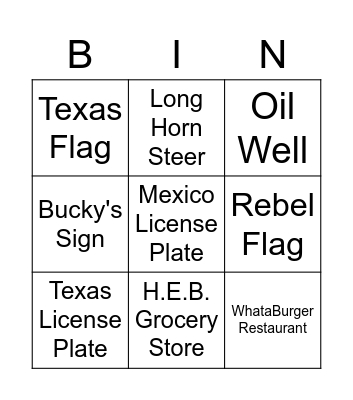 Texas Bingo Card