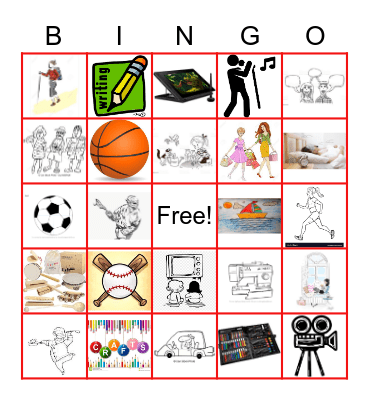 Activities Bingo Card