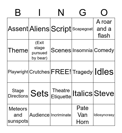 Drama Review Bingo Card