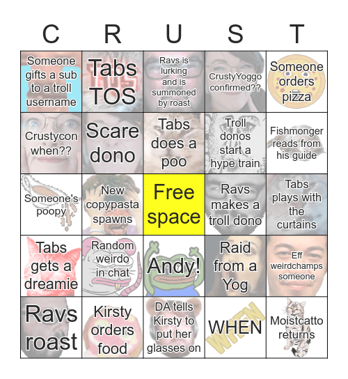 Crusty Crew Bingo Card