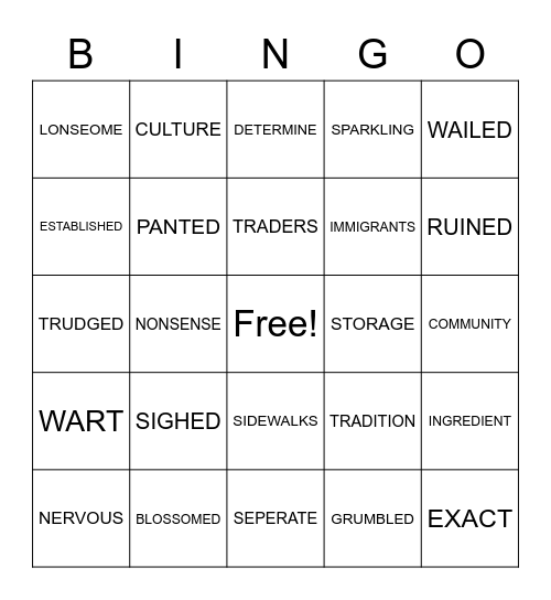 Untitled Bingo Card