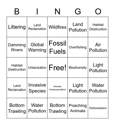 Biodiversity Issues Bingo Card