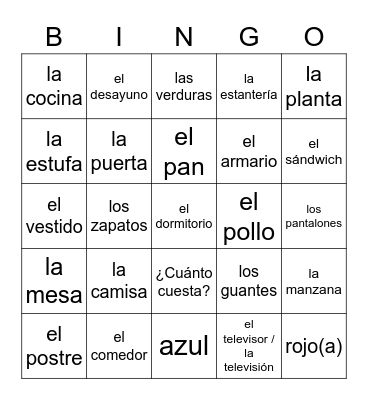 Unidad Preliminar #2 Bingo Card