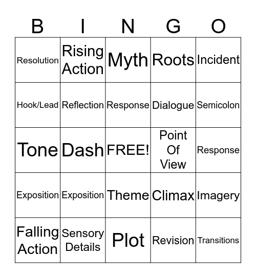 ELA Review BINGO Card