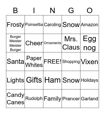 Holiday Bingo Card