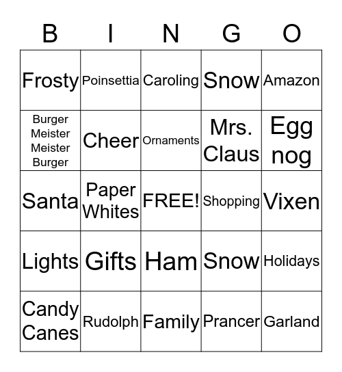 Holiday Bingo Card