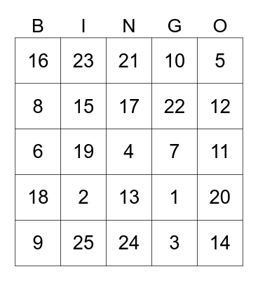 Test Bingo Card