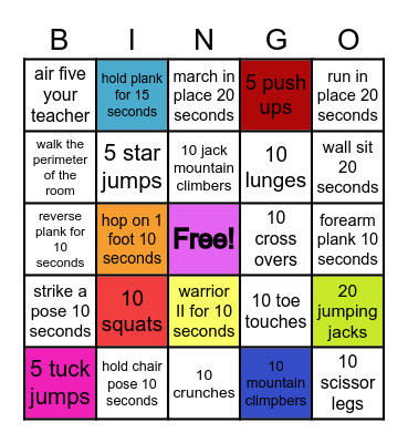 Fitness Bingo Card