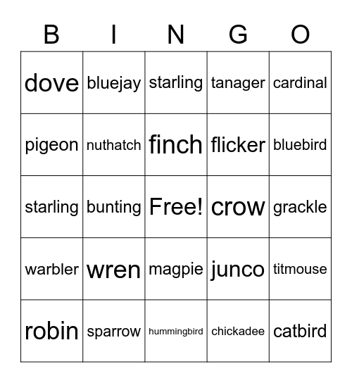 Backyard Bird Bingo Card