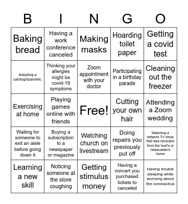 CORONAVIRUS Bingo Card