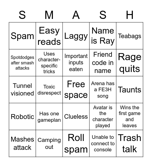 Smash Online Bingo Card