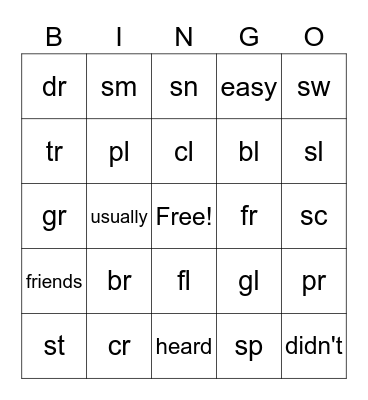 Blends Bingo Card