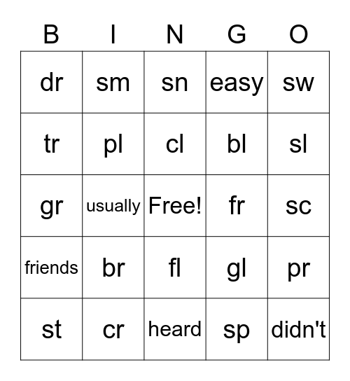 Blends Bingo Card