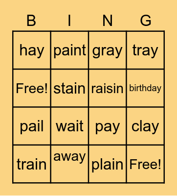 Long A Bingo! Bingo Card