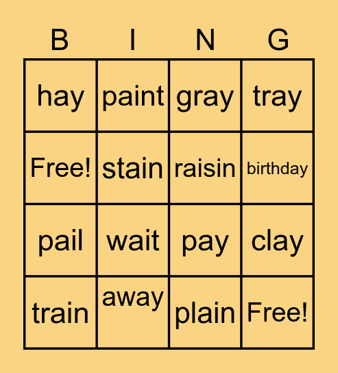 Long A Bingo! Bingo Card