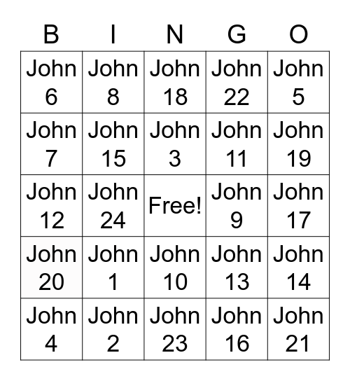 Book of John Bingo Card