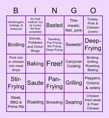 Dry Cooking Methods Bingo Card