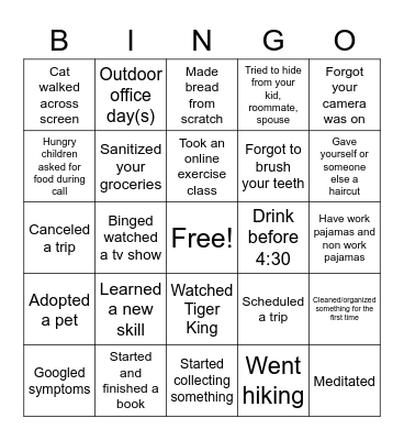 Stay at Home Bingo Card
