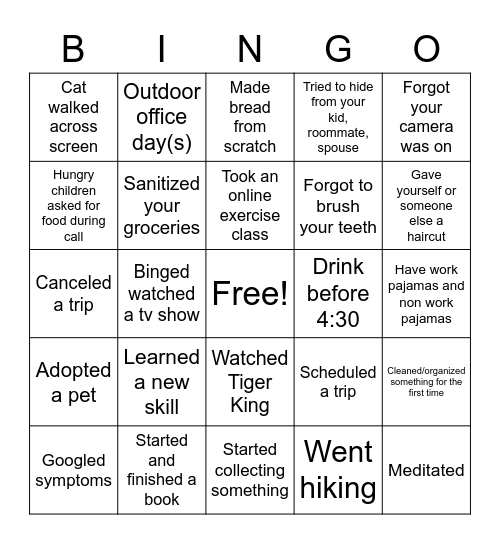 Stay at Home Bingo Card