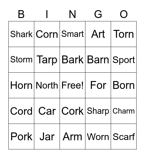 Ar/Or Bingo Card