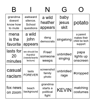 Family Christmas Bingo Card