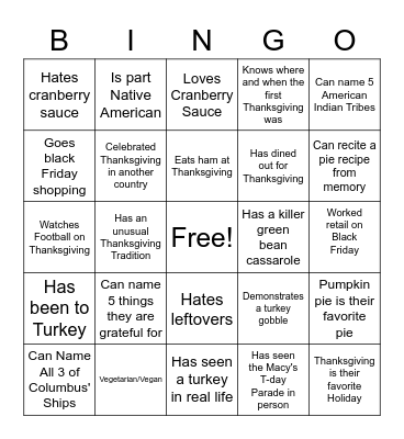 Thanksgiving Bingo Card