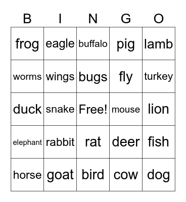 animals Bingo Card