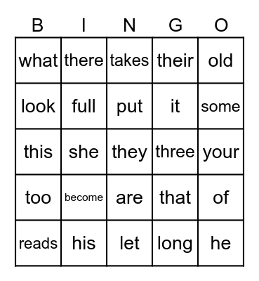 SM4 SIGHT WORDS Bingo Card