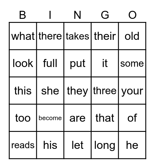 SM4 SIGHT WORDS Bingo Card