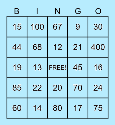 Math Facts Bingo Card